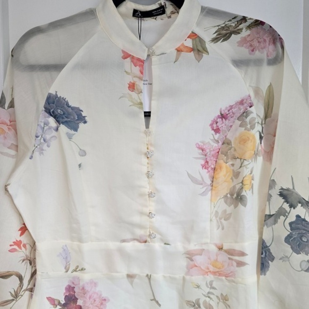 🆕️ *NWT* Anewsta Floral Maxi Dress Ivory Sheer Long Sleeve Party Cocktail M - Picture 4 of 16